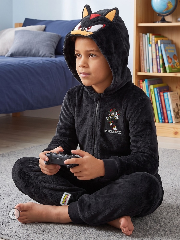 Character Black Sonic The Hedgehog Shadow Fleece Onesie - Image 2 of 6 Character Black Sonic The Hedgehog Shadow Fleece Onesie - Image 2 of 6