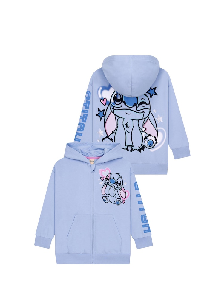 Character Blue Disney Lilo & Stitch Zip Through Hoodie With Back Print - Image 1 of 6 Character Blue Disney Lilo & Stitch Zip Through Hoodie With Back Print - Image 1 of 6