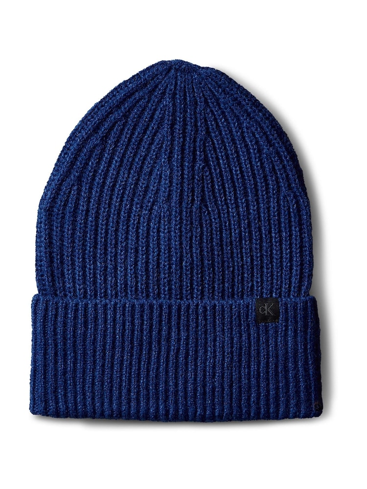 Calvin Klein Blue Ribbed Beanie - Image 2 of 3 Calvin Klein Blue Ribbed Beanie - Image 2 of 3