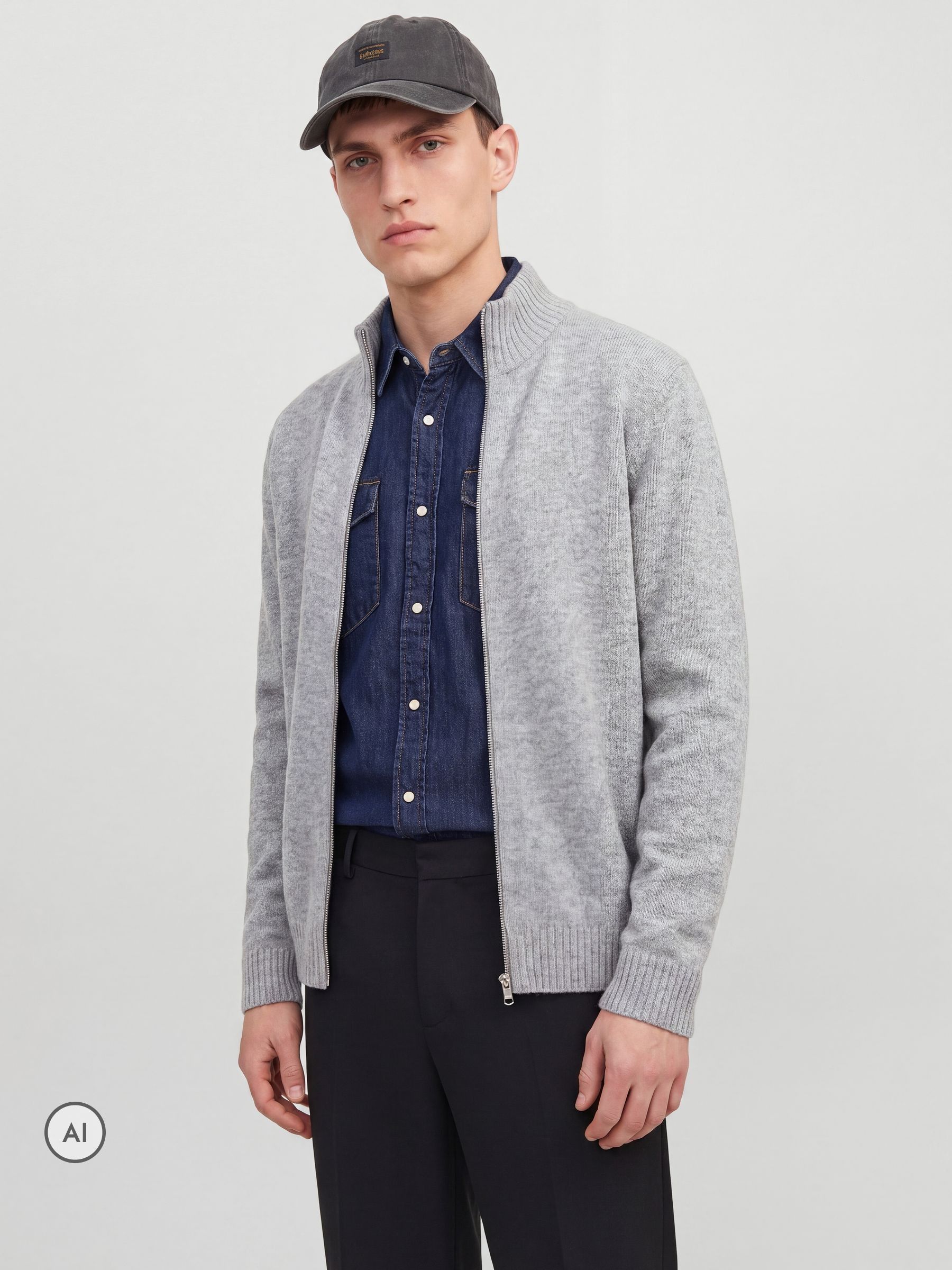 Jack And Jones Men's Soho Ollie 1/4 Zip Funnel-Neck Knitted Top Grey 2XL - Image 4