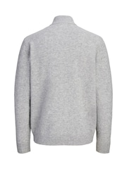 JACK & JONES Grey Fluffy Zip Through High Neck Cardigan - Image 2 of 5