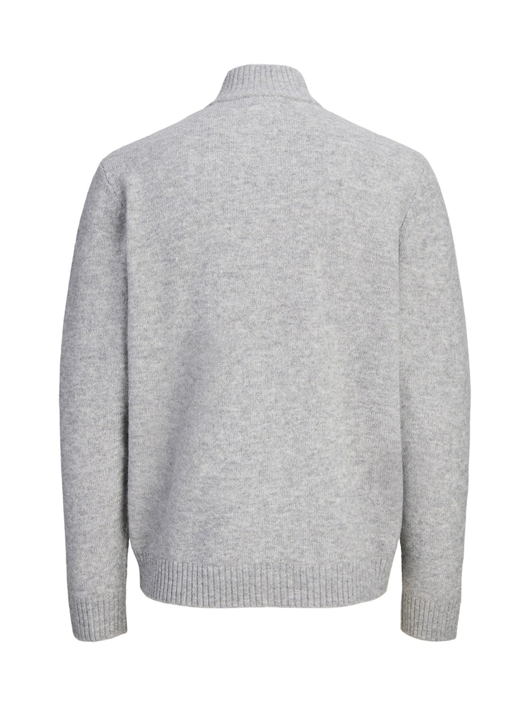 JACK & JONES Grey Fluffy Zip Through High Neck Cardigan - Image 2 of 5 JACK & JONES Grey Fluffy Zip Through High Neck Cardigan - Image 2 of 5