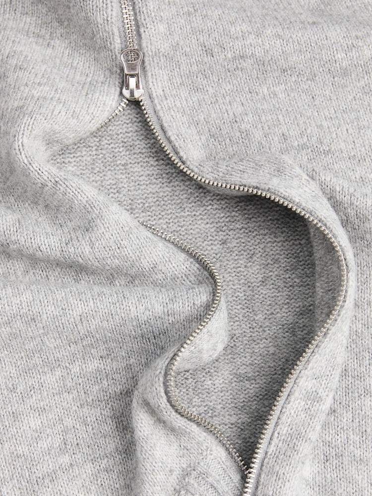 JACK & JONES Grey Fluffy Zip Through High Neck Cardigan - Image 5 of 5 JACK & JONES Grey Fluffy Zip Through High Neck Cardigan - Image 5 of 5