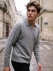 Сұр - JACK & JONES Fluffy Long Sleeve Knitted Polo Shirt - 1суретінің 1 суреті