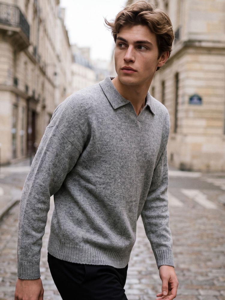 Сұр - JACK & JONES Fluffy Long Sleeve Knitted Polo Shirt - 1суретінің 1 суреті Сұр - JACK & JONES Fluffy Long Sleeve Knitted Polo Shirt - 1суретінің 1 суреті