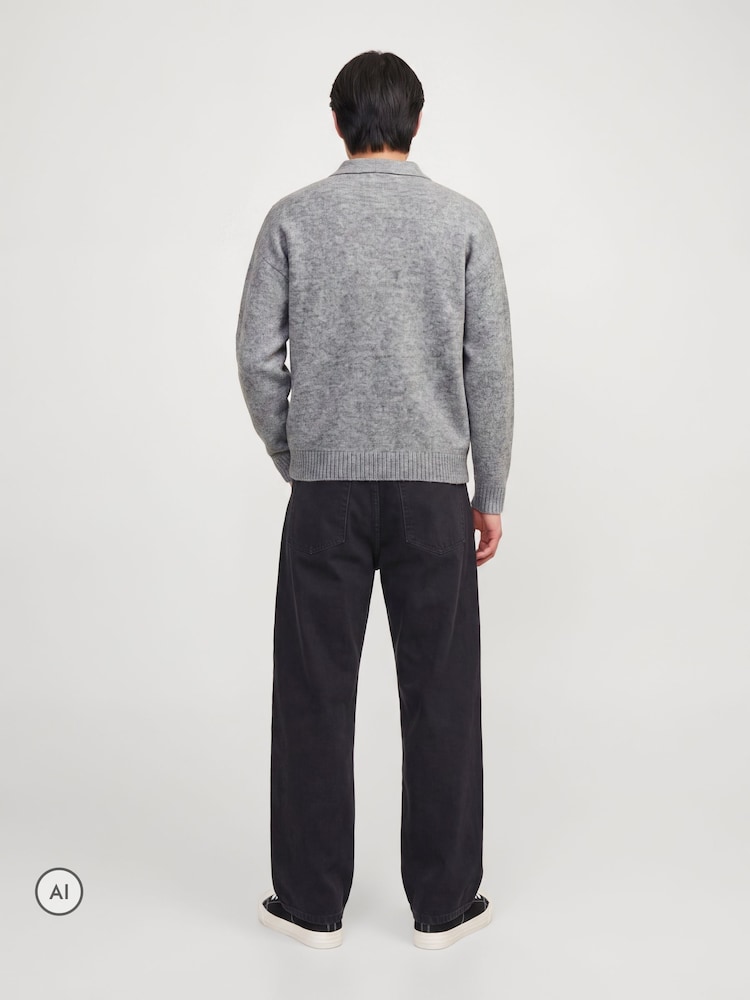 Grau - Jack & Jones Flauschiges langärmeliges Strick-Polo-Shirt - Bild 2 von 4 Grau - Jack & Jones Flauschiges langärmeliges Strick-Polo-Shirt - Bild 2 von 4