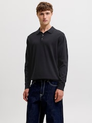JACK & JONES Black Long Sleeve Knitted Polo Shirt - Image 2 of 3