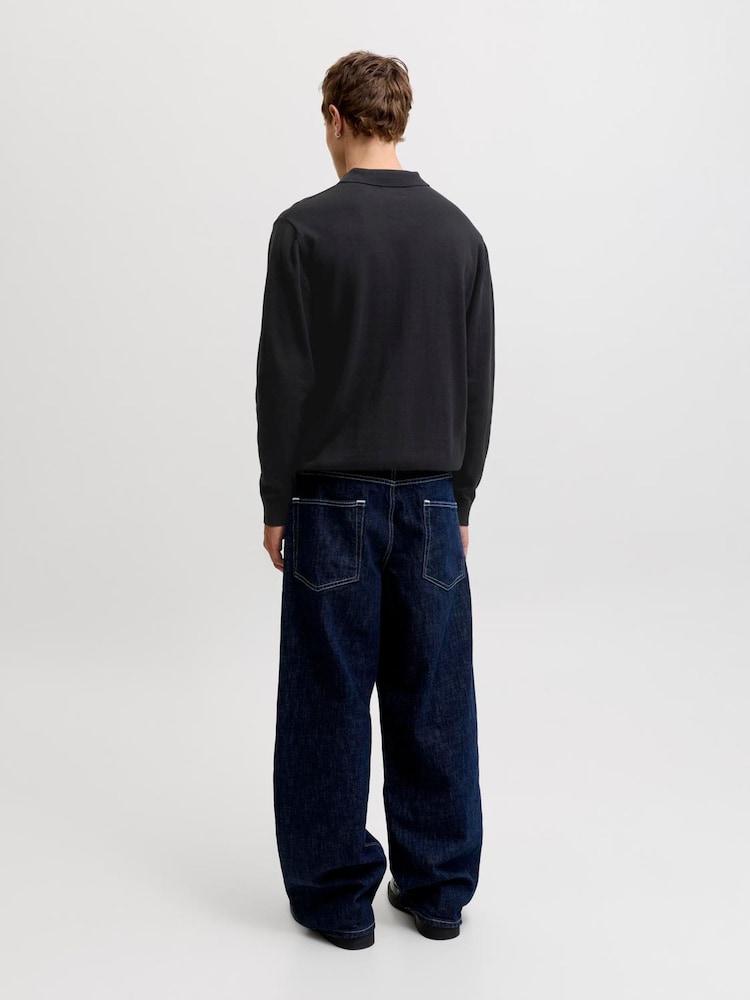 JACK & JONES Black Long Sleeve Knitted Polo Shirt - Image 3 of 3 JACK & JONES Black Long Sleeve Knitted Polo Shirt - Image 3 of 3