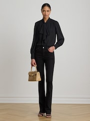Lauren Ralph Lauren Black Klaryce Georgette Pussy Bow Blouse - Image 2 of 9