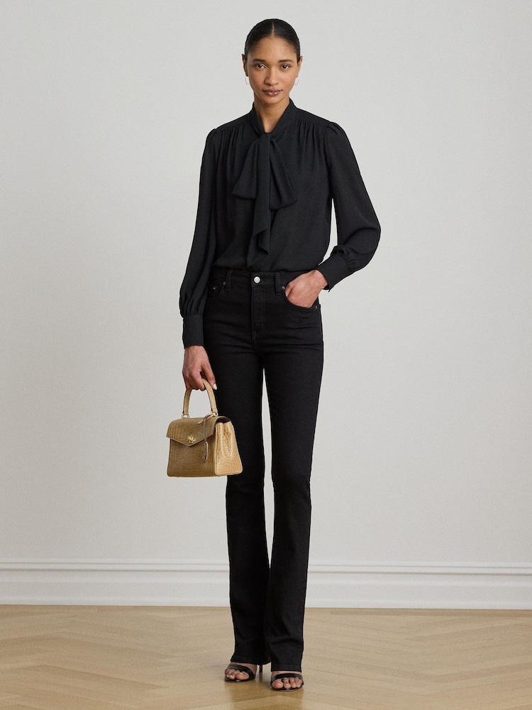 Lauren Ralph Lauren Black Klaryce Georgette Pussy Bow Blouse - Image 2 of 9 Lauren Ralph Lauren Black Klaryce Georgette Pussy Bow Blouse - Image 2 of 9