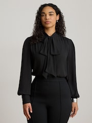 Lauren Ralph Lauren Black Klaryce Georgette Pussy Bow Blouse - Image 3 of 9