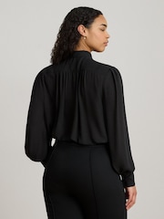 Lauren Ralph Lauren Black Klaryce Georgette Pussy Bow Blouse - Image 5 of 9