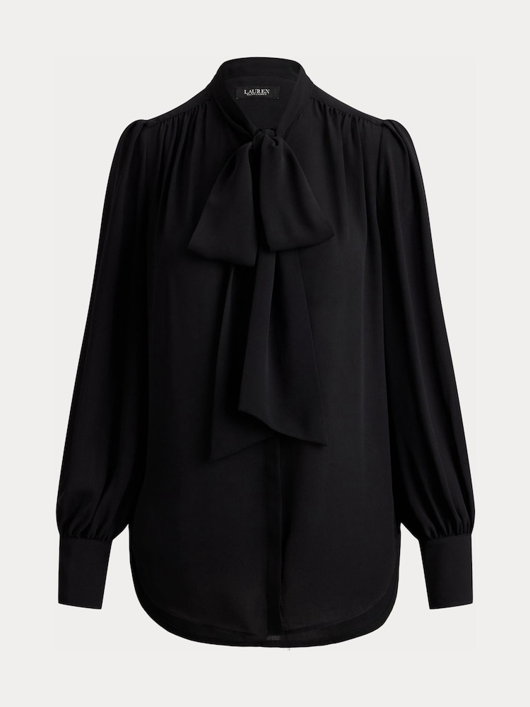 Lauren Ralph Lauren Black Klaryce Georgette Pussy Bow Blouse - Image 9 of 9 Lauren Ralph Lauren Black Klaryce Georgette Pussy Bow Blouse - Image 9 of 9