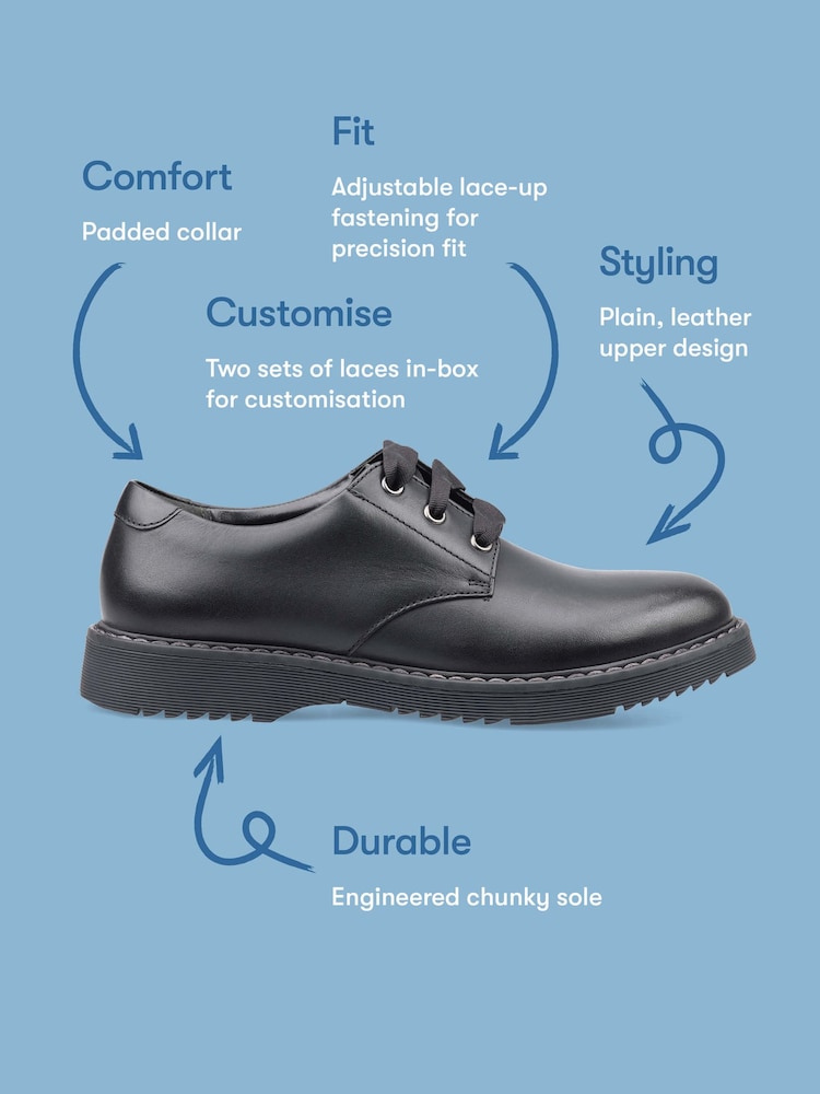 Start Rite Black Leather Standard Fit Closed Lace Up Stitch Down Chunky Soled School Shoes - Image 6 of 6 Start Rite Black Leather Standard Fit Closed Lace Up Stitch Down Chunky Soled School Shoes - Image 6 of 6