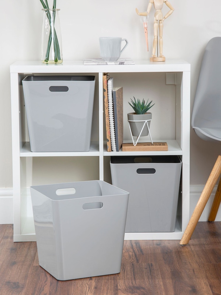 Wham Set of 3 Grey Large Cube Plastic Storage Baskets - Image 1 of 4
