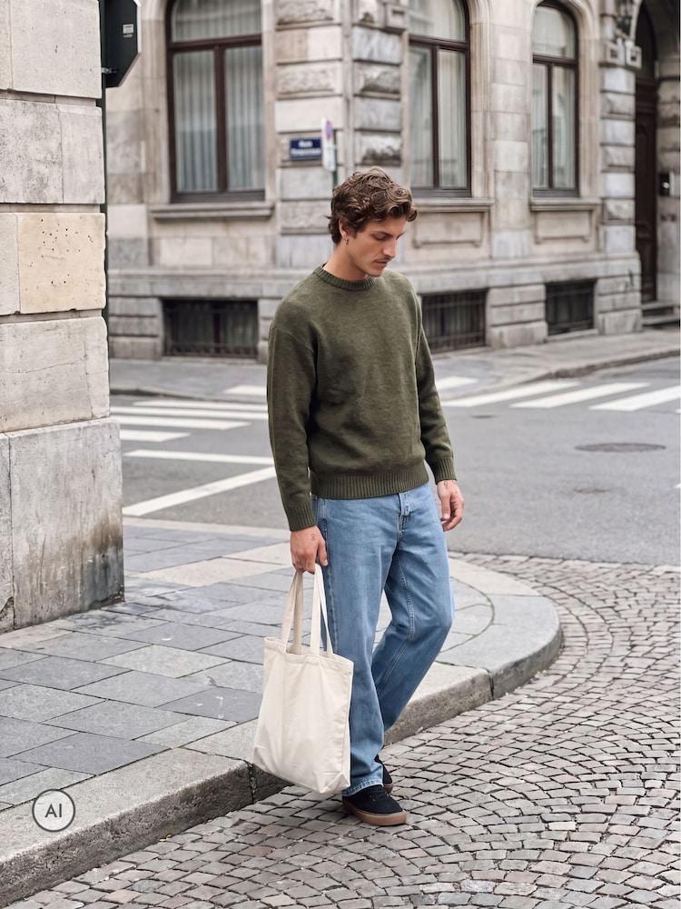 Verde - Suéter de punto afelpado con cuello redondo de Jack & Jones - Imagen 2 de 7
