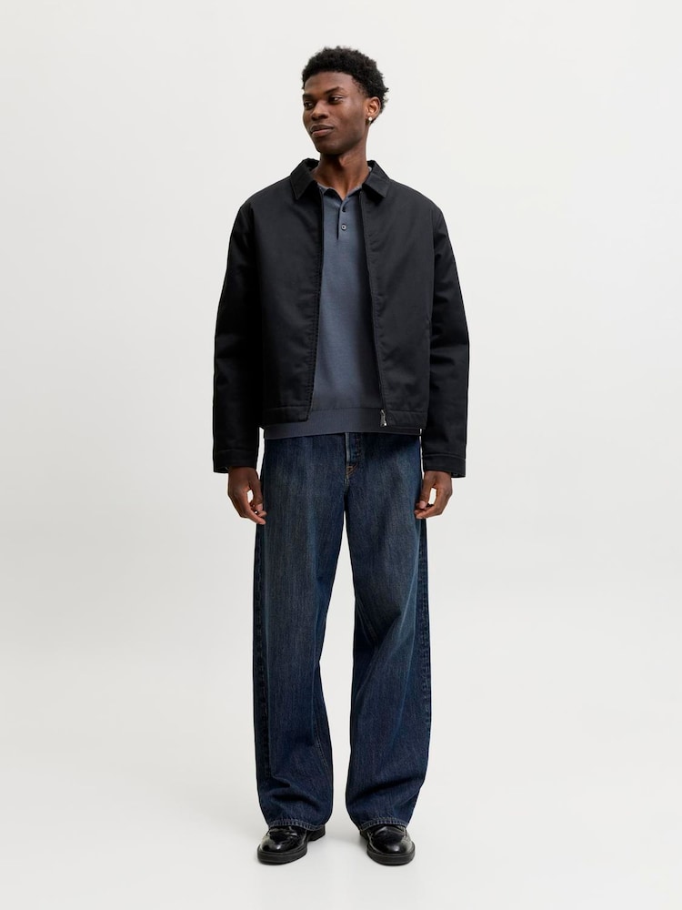 JACK & JONES Slate Blue Long Sleeve Knitted Polo Shirt - Image 3 of 3 JACK & JONES Slate Blue Long Sleeve Knitted Polo Shirt - Image 3 of 3