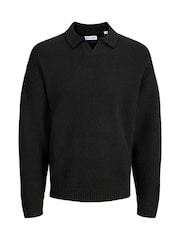 Қара - JACK & JONES Fluffy Long Sleeve Knitted Polo Shirt - 1суретінің 1 суреті