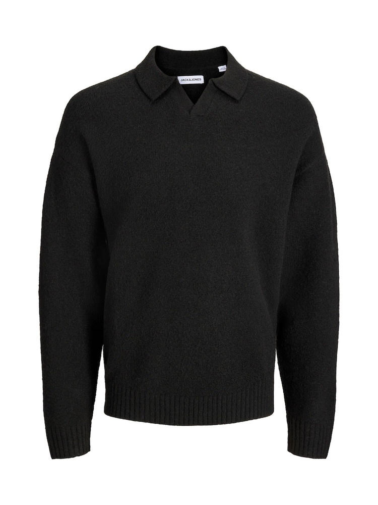 Қара - JACK & JONES Fluffy Long Sleeve Knitted Polo Shirt - 1суретінің 1 суреті Қара - JACK & JONES Fluffy Long Sleeve Knitted Polo Shirt - 1суретінің 1 суреті