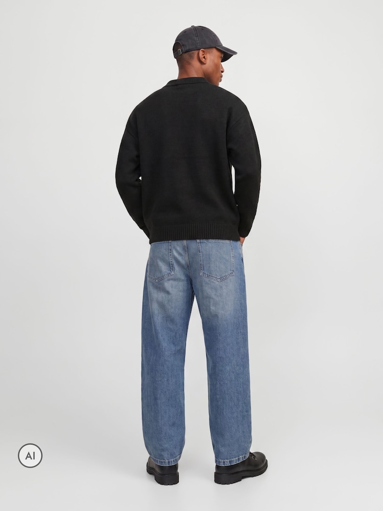 JACK & JONES Black Fluffy Long Sleeve Knitted Polo Shirt - Image 2 of 4