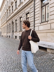 Marrón - Suéter de punto afelpado con cuello redondo de Jack & Jones - Imagen 4 de 5