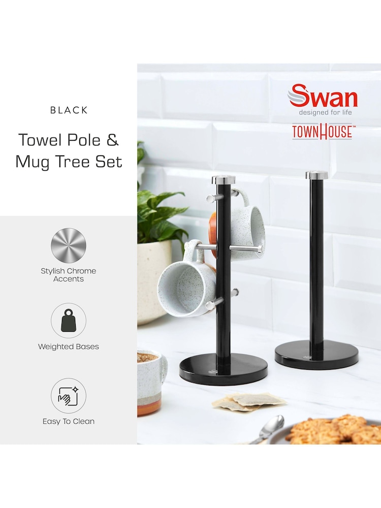 Swan Set of 3 Black Towel Pole And Mug - Image 2 of 8 Swan Set of 3 Black Towel Pole And Mug - Image 2 of 8
