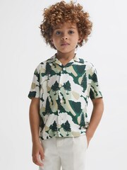 Reiss Green Saxon Junior Cuban Collar Short Sleeve Shirt - Image 3 of 6