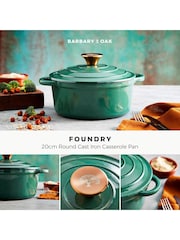 Barbary and Oak Green 20cm Round Cast Iron Casserole Pan - Image 2 of 10