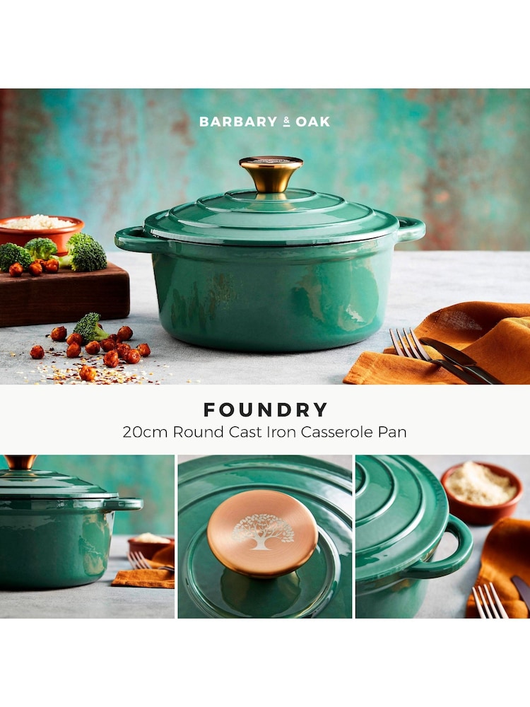 Barbary and Oak Green 20cm Round Cast Iron Casserole Pan - Image 2 of 10