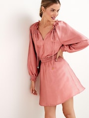Pink Tie Neck Satin Jacquard Mini Dress - Image 1 of 5