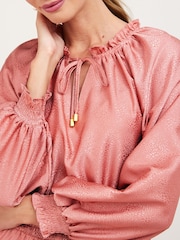 Pink Tie Neck Satin Jacquard Mini Dress - Image 4 of 5
