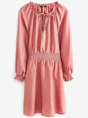 Pink Tie Neck Satin Jacquard Mini Dress - Image 5 of 5