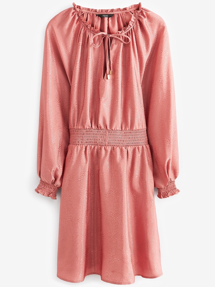 Pink Tie Neck Satin Jacquard Mini Dress - Image 5 of 5