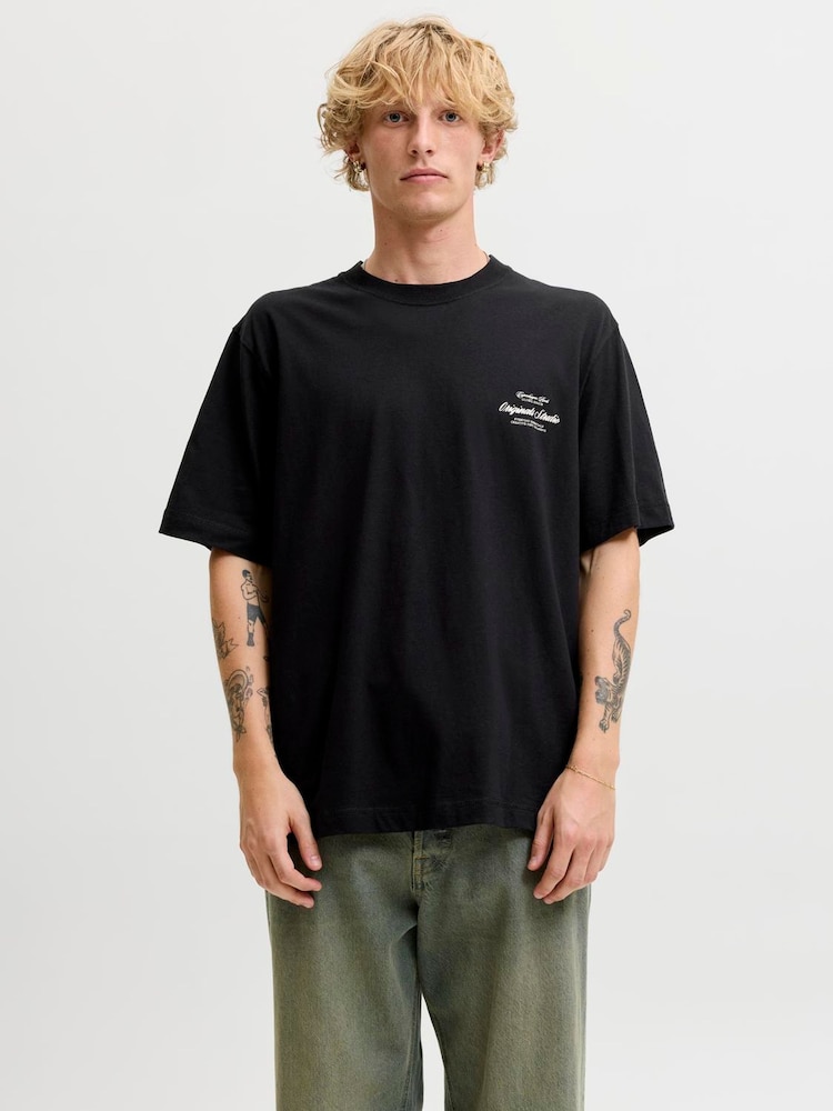 JACK & JONES Black Script Graphic Print T-Shirt - Image 2 of 6 JACK & JONES Black Script Graphic Print T-Shirt - Image 2 of 6