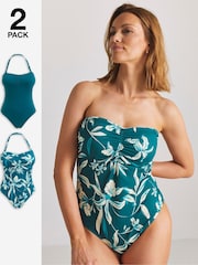 JD Williams Blue Value Bandeau Swimsuits 2 Pack - Image 1 of 4