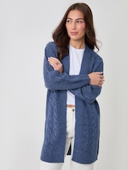 Threadbare Mid Blue Cable Knit Cardigan - Image 1 of 5