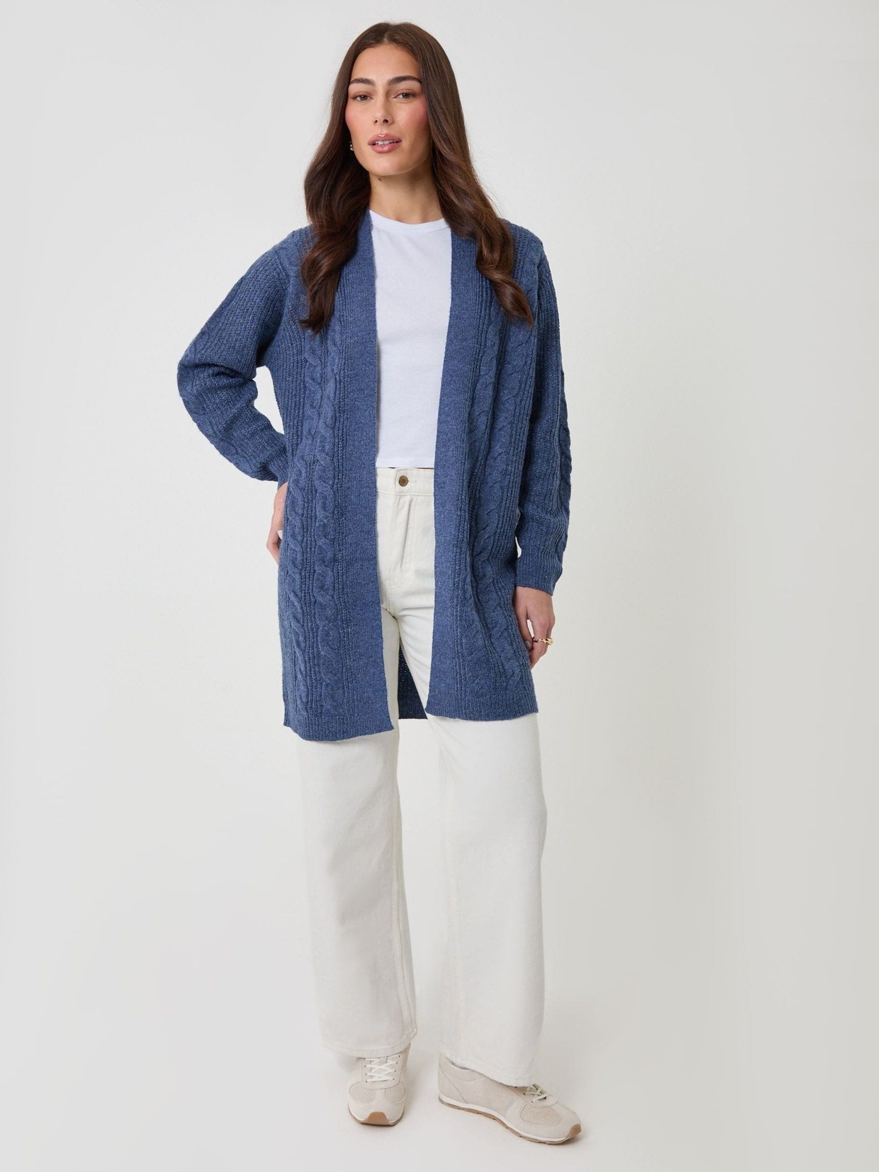 Comprar Azul médio - Cardigan de malha trançada esfarrapada from