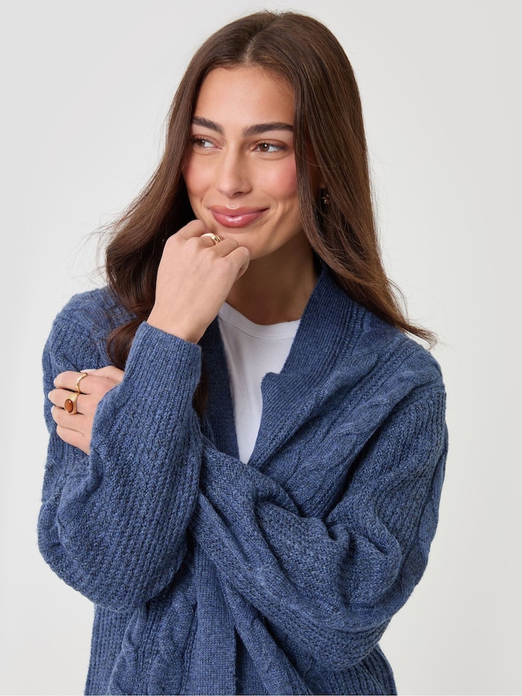 Threadbare Mid Blue Cable Knit Cardigan - Image 5 of 5 Threadbare Mid Blue Cable Knit Cardigan - Image 5 of 5