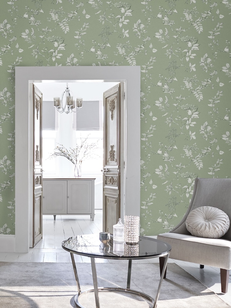 Laura Ashley Sage Green Elderwood 10M Wallpaper - Image 1 of 5