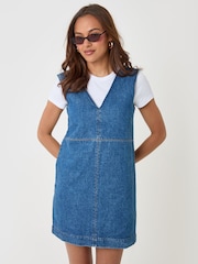 Threadbare Blue Denim V-Neck Mini Dress - Image 1 of 5