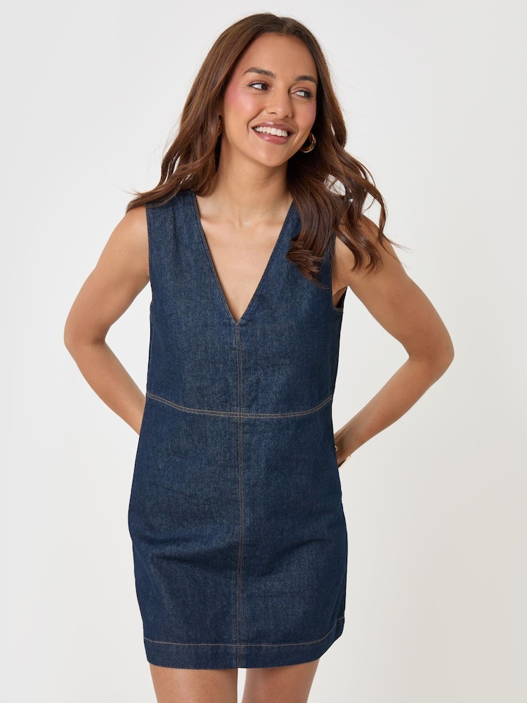 Threadbare Purple Denim V-Neck Mini Dress - Image 1 of 4 Threadbare Purple Denim V-Neck Mini Dress - Image 1 of 4
