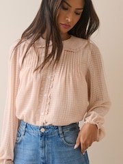 Nobodys Child Pink Gingham Frill Peter Pan Collar Blouse - Image 2 of 5