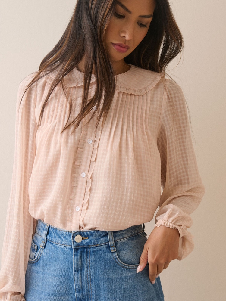 Nobodys Child Pink Gingham Frill Peter Pan Collar Blouse - Image 2 of 5 Nobodys Child Pink Gingham Frill Peter Pan Collar Blouse - Image 2 of 5