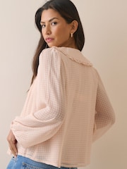 Nobodys Child Pink Gingham Frill Peter Pan Collar Blouse - Image 3 of 5