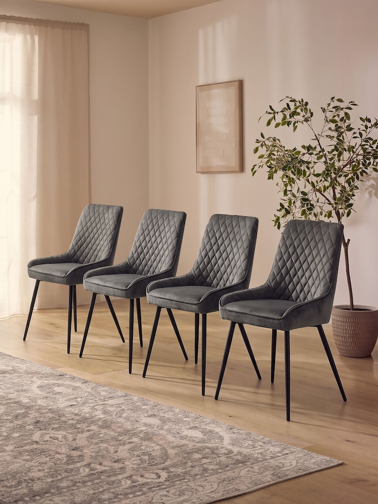 Set of 4 Monza Faux Leather Dark Grey Black Leg Hamilton Dining Chairs - Image 1 of 7