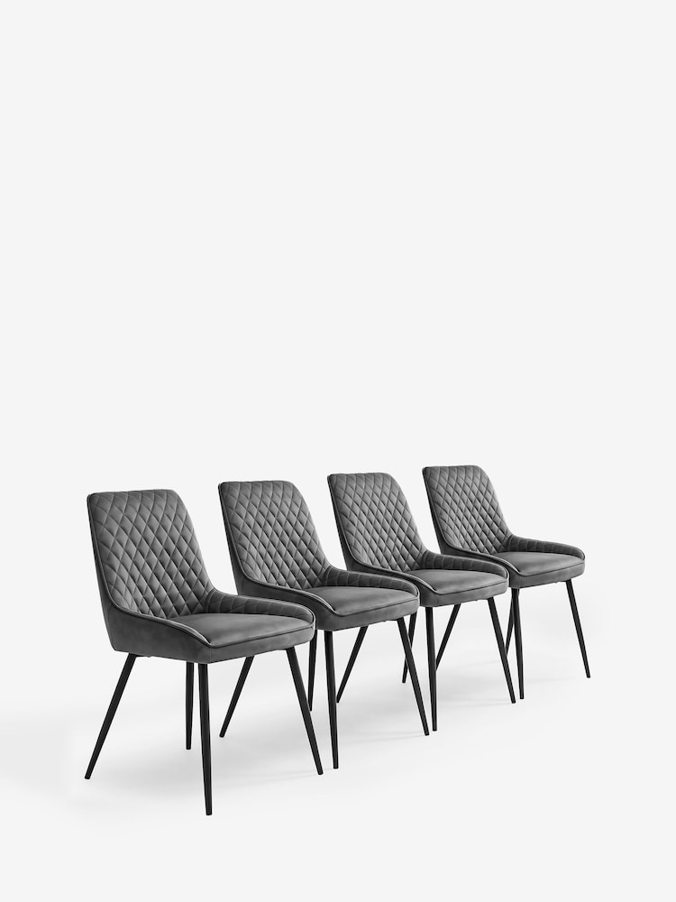 Set of 4 Monza Faux Leather Dark Grey Black Leg Hamilton Dining Chairs - Image 2 of 7