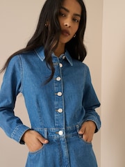 Nobodys Child Blue Mid Wash Denim Midi Shirt Dress - Image 3 of 5