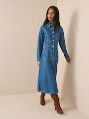 Nobodys Child Blue Mid Wash Denim Midi Shirt Dress - Image 4 of 5