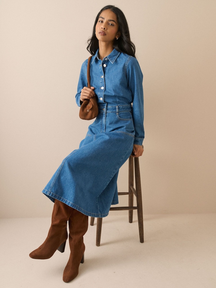 Nobodys Child Blue Mid Wash Denim Midi Shirt Dress - Image 5 of 5 Nobodys Child Blue Mid Wash Denim Midi Shirt Dress - Image 5 of 5