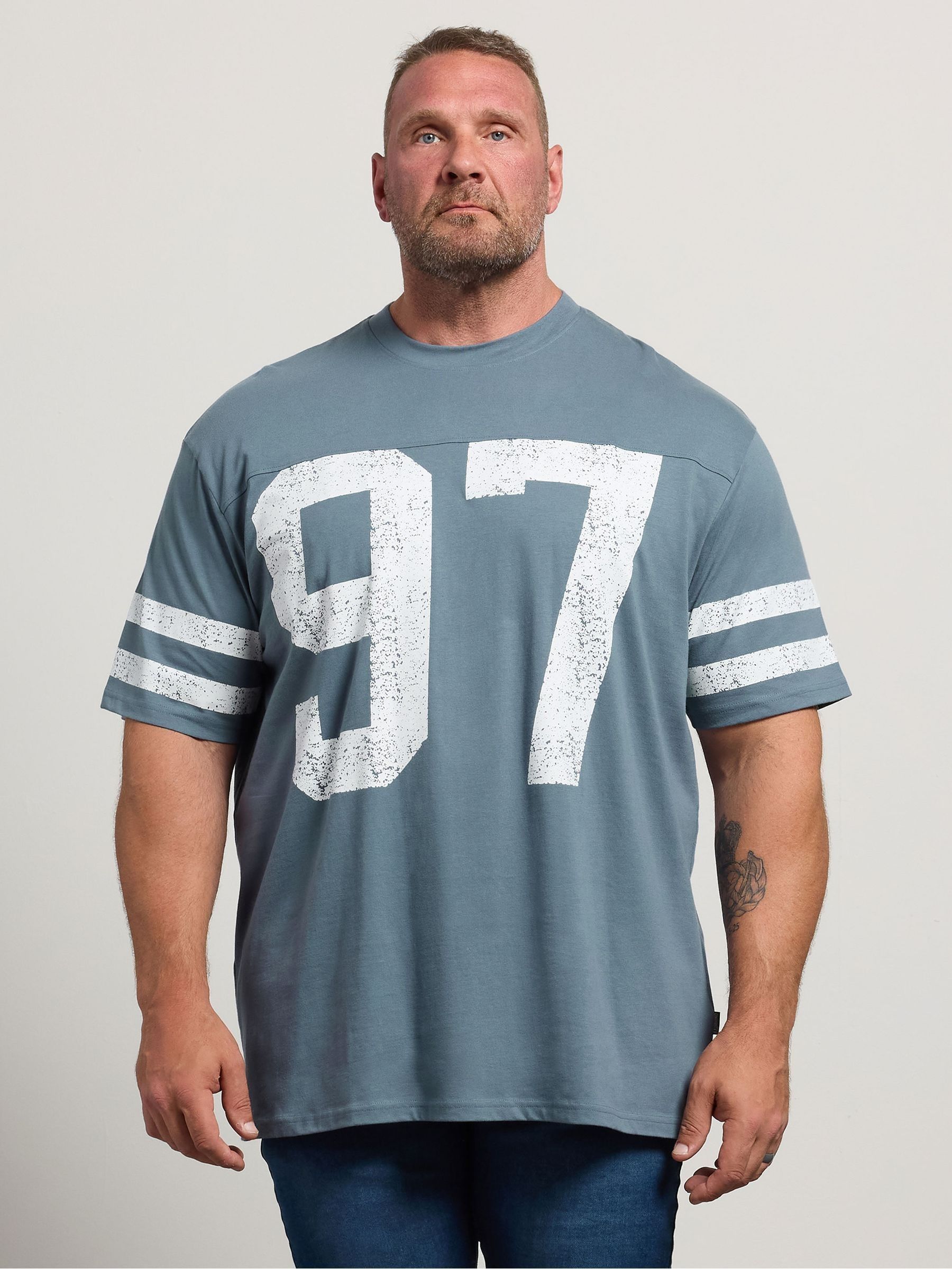 Badrhino Big & Tall Men's Blue Long 97 Varsity T-Shirt